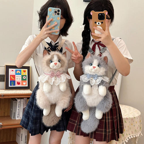 仿真布偶猫娃娃背包玩偶小猫咪毛绒公仔女双肩包玩具儿童生日礼物