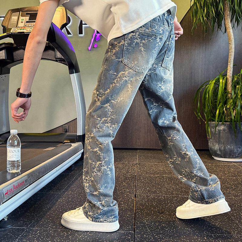 潮牌高级感满印牛仔裤男款春秋2026新款潮流直筒裤痞帅阔腿休闲裤