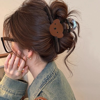 可爱卡通小熊抓夹大号发量大发夹女后脑勺2025新款高端盘发鲨鱼夹