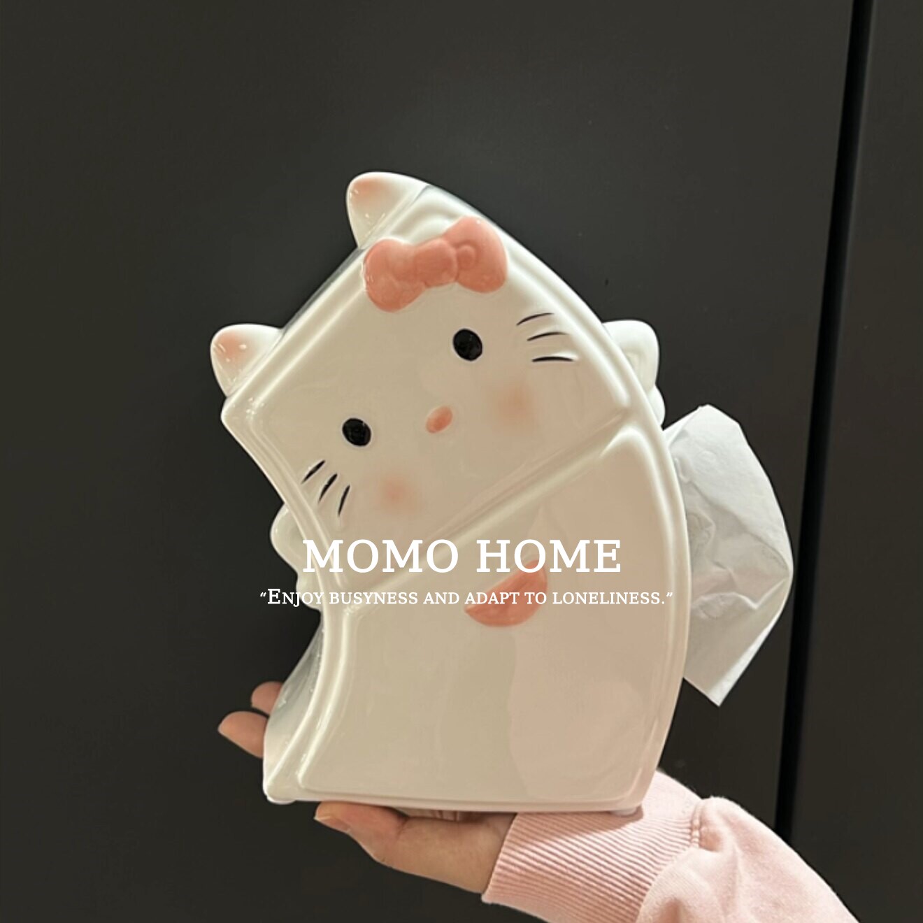 MOMO可爱HelloKitty纸巾盒创意可爱陶瓷纸抽盒猫咪装饰摆件LYY