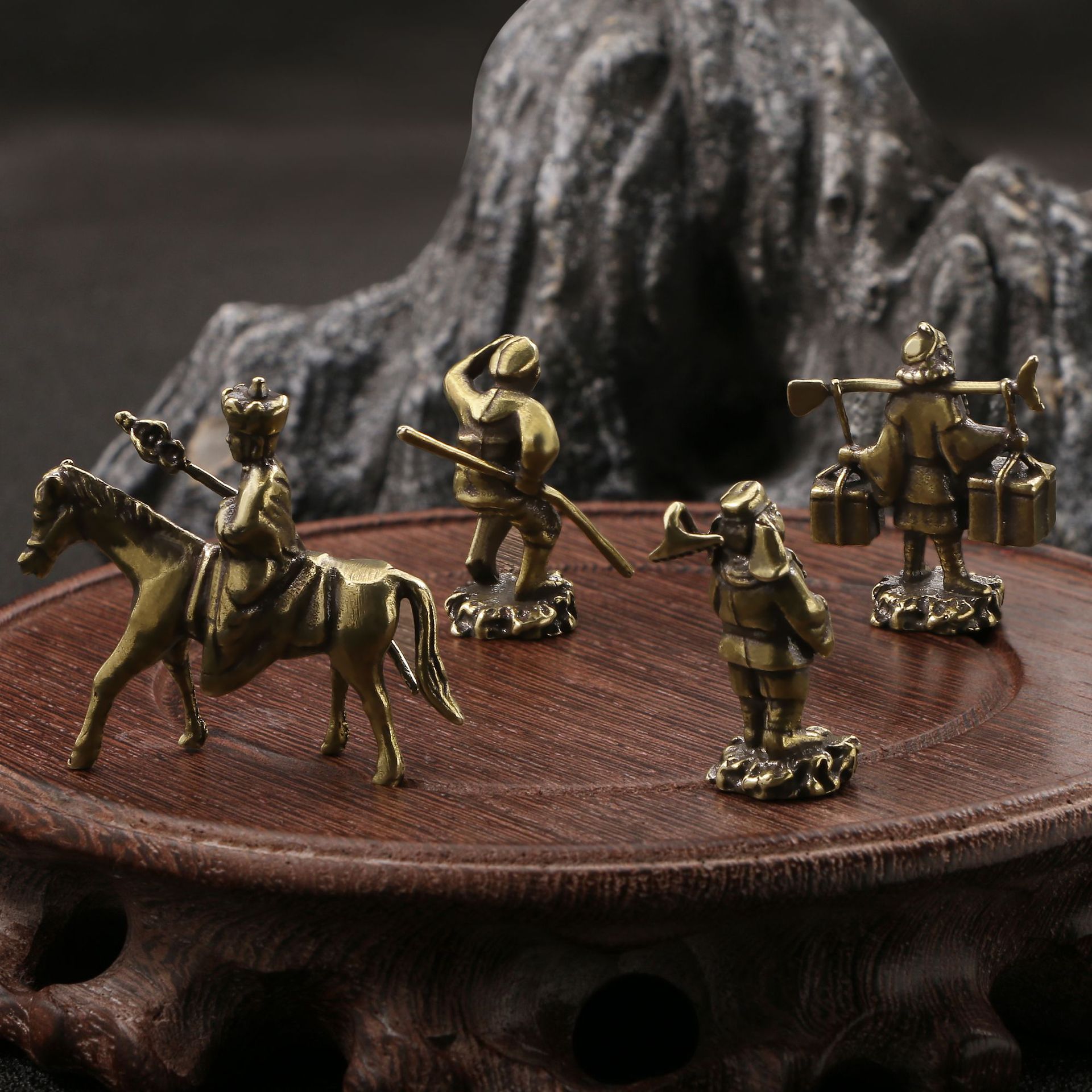 跨境仿古玩纯铜西游记师徒摆件微景观茶宠桌面摆设工艺品收藏