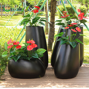 玻璃钢组合花盆美陈落地大花瓶户外广场商场酒店门口装饰花器摆件