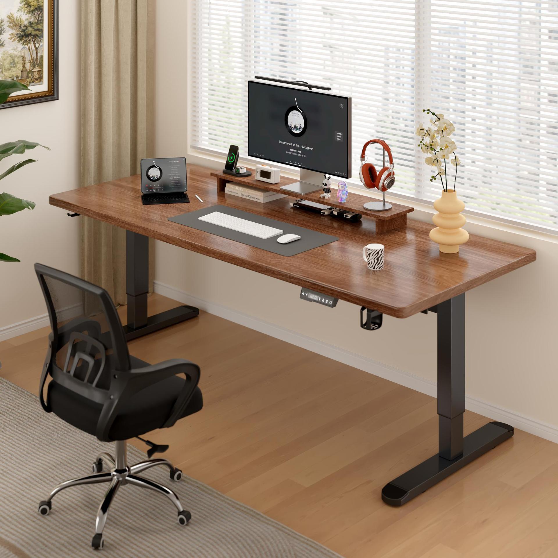 实木电动升降桌家用办公书桌智能电脑桌可升降电竞桌子学习工作台