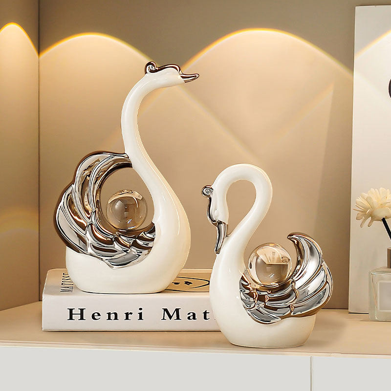 高级感创意情侣天鹅一对摆件客厅酒柜电视柜办公室陶瓷装饰品,收纳整理,钥匙收纳盒,淘宝优惠券,粉丝福利购,淘宝优惠卷