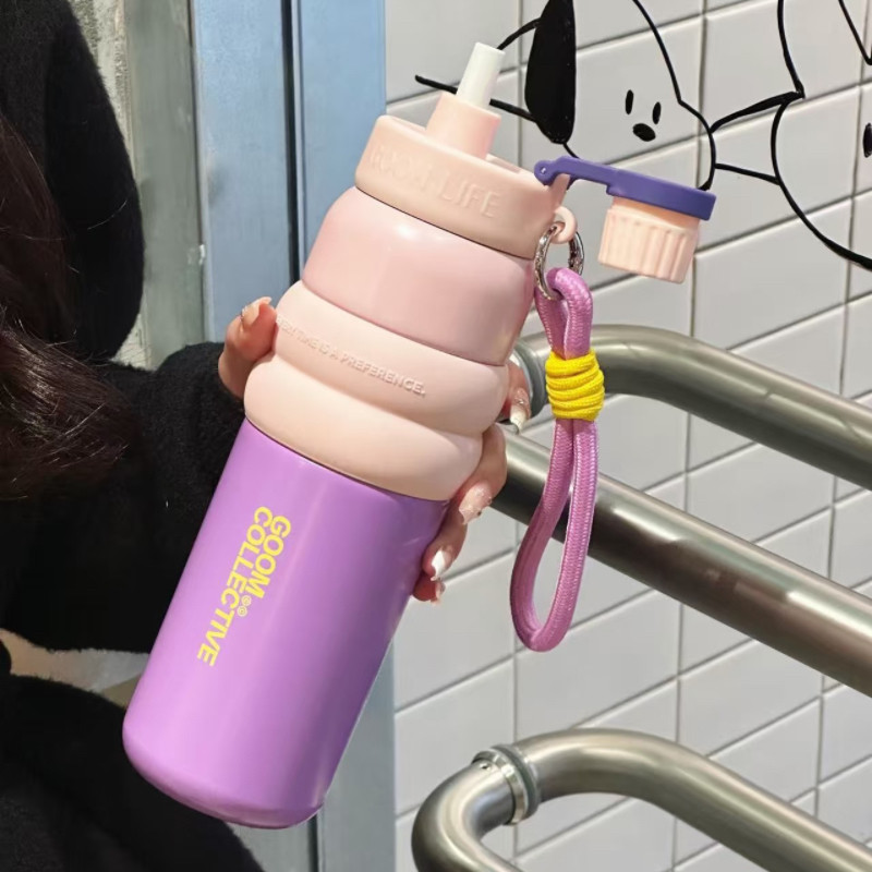 GOOM运动保温杯女士高颜值2026新款学生上学专用吸管水杯子大容量