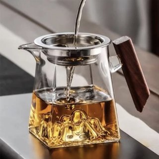 侧把公道杯玻璃木柄家用分茶器茶海茶具玻璃公道杯耐热玻璃茶具