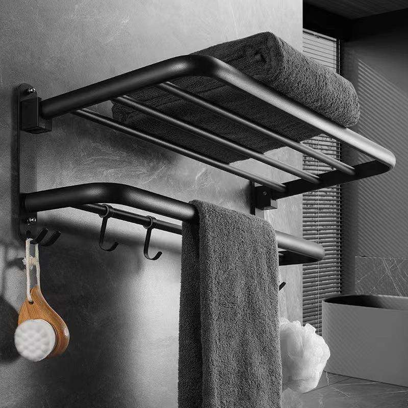 免打孔黑色毛巾架304不锈钢浴室挂件浴巾架壁挂式卫生间置物新品