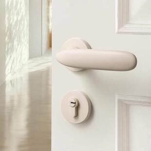 奶油风卧室门锁家用磁吸静音机械门把手室内房间木门米白色房新款