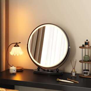 化妆镜LED带灯台式桌面轻奢高级感梳妆镜卧室大镜子可旋转美妆镜