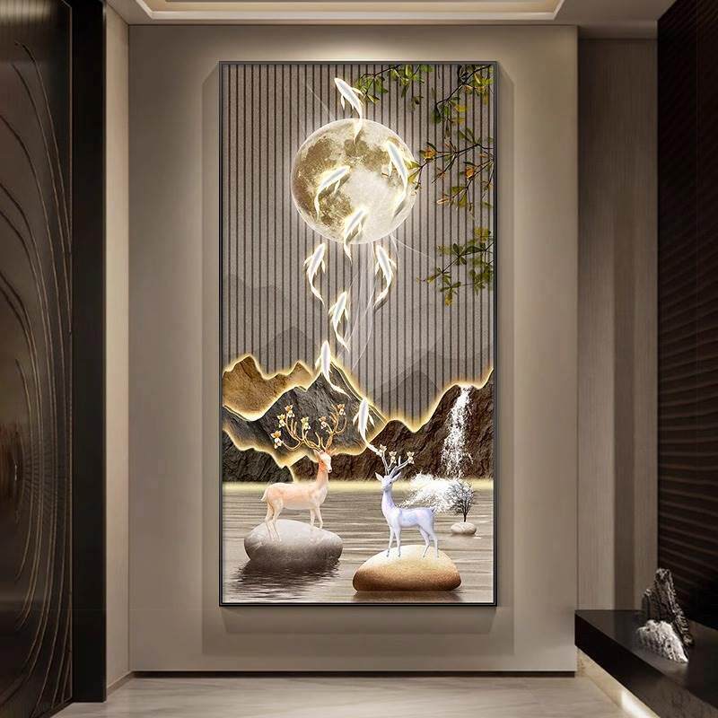 新中式九鱼走廊过道尽头壁画现代简约入户玄关装饰画进门正对挂画