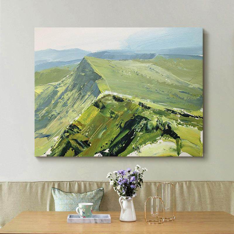 绿水青山挂画餐厅山川风景肌理画客厅纯色手绘抽象油画玄关装饰画