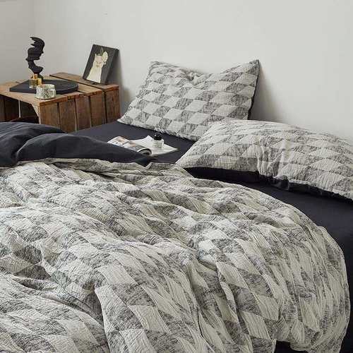 简约风色织提花男士四件套全棉纯棉床单床笠被套轻奢复古三件套