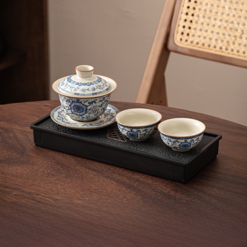 青花汝窑盖碗茶具套组一壶两杯四杯功夫泡茶壶单壶陶瓷茶杯茶盘