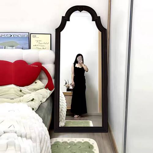 法式复古黑色全身镜美式家用卧室落地镜轻奢服装店壁挂穿衣试衣镜