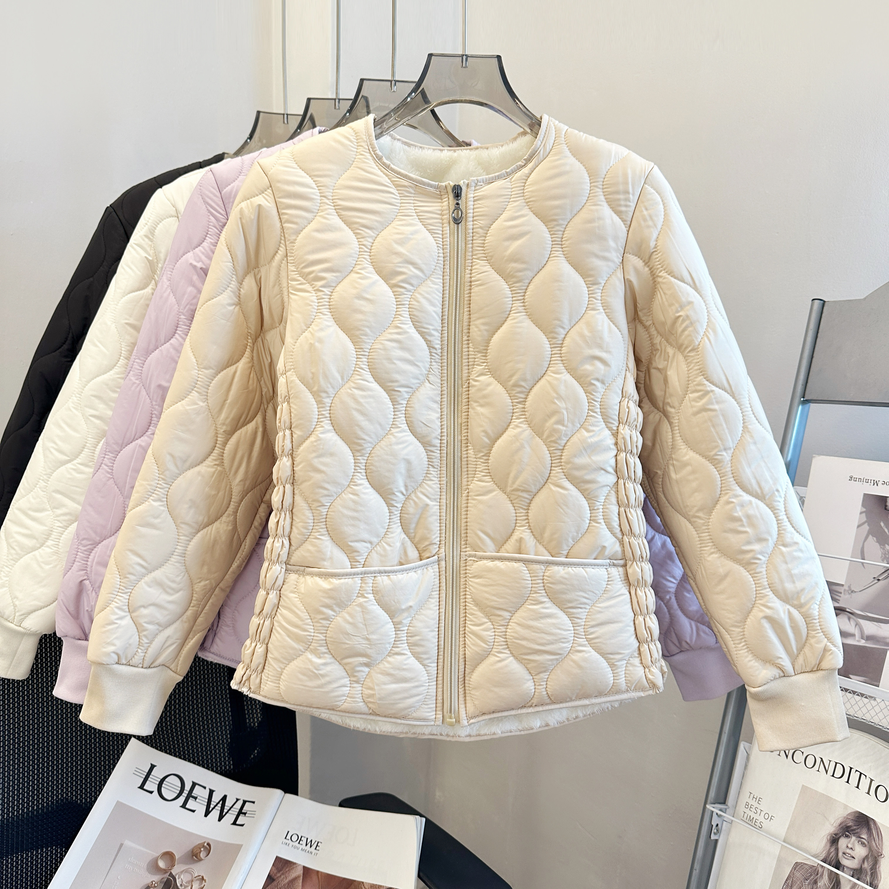 圆领内胆棉衣女士秋冬季加绒妈妈轻薄棉袄外套小个子上衣羽绒棉服