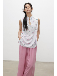 showyee/修野 飞花令 国风水滴领改良旗袍无袖印花休闲设计感上衣