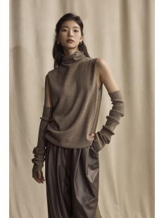 showyee 套针织背心上衣 修野极简风奢用精仿loo%羊毛自由领叠穿袖