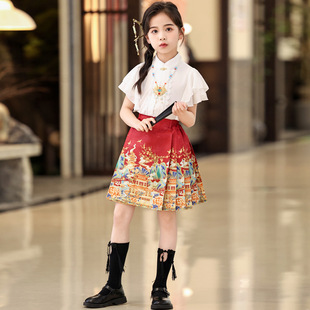马面裙女童夏季短袖套装中夏天童装半身裙儿童汉服短款连衣裙