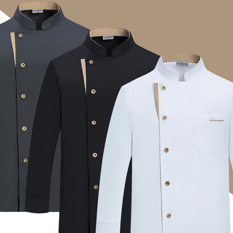 新款弹力厨师工作服长袖秋冬季