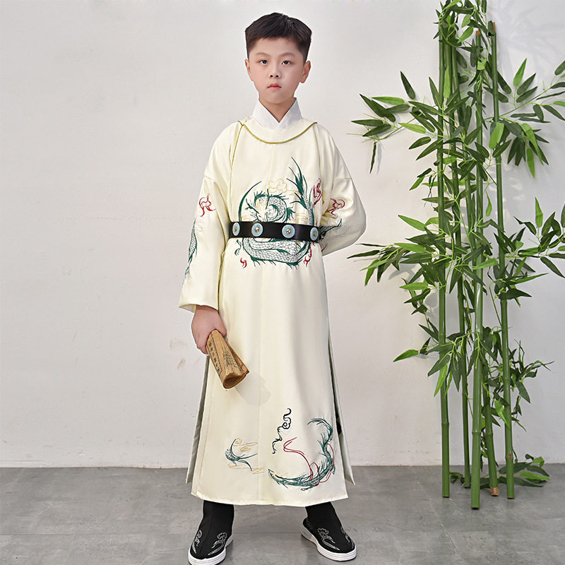 汉服男新款青龙刺绣花中圆领袍