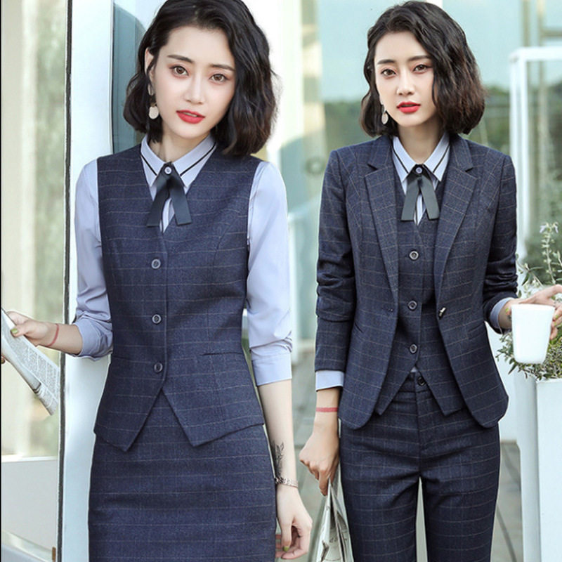 职业套装女新款格子正装小西装