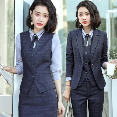 职业套装女新款格子正装小西装