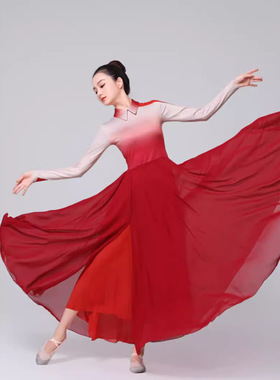 灯火里的中国大摆裙大合唱万疆舞蹈服古典舞演出服飘逸红色之恋女