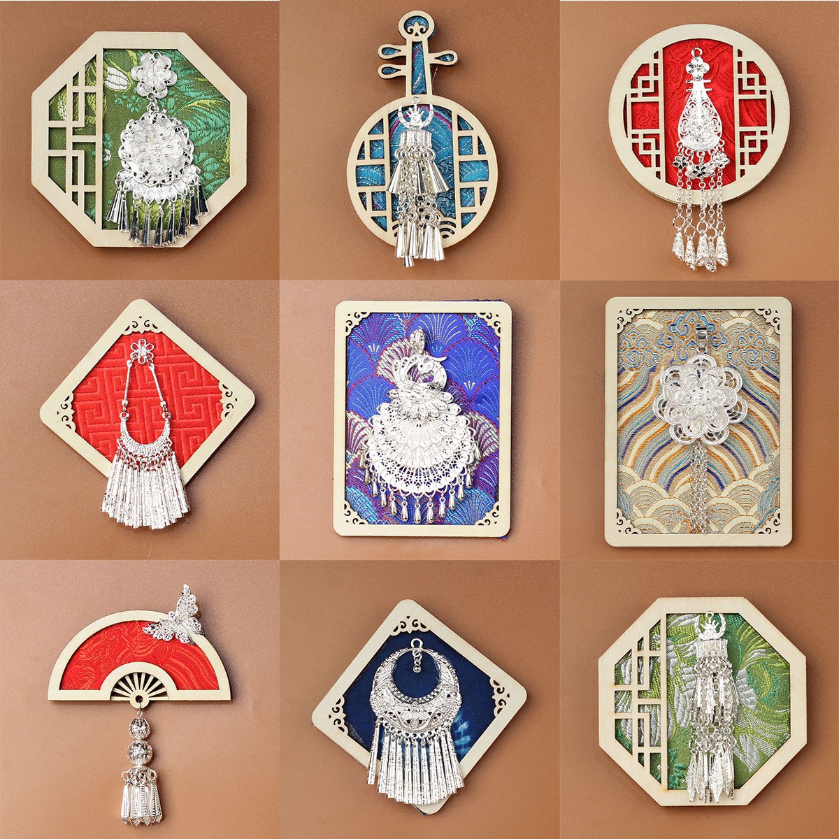 手工中式宋锦苗银冰箱贴云南贵州