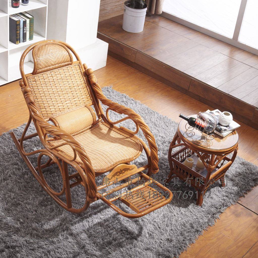 休闲藤摇椅阳台藤编老年人躺椅逍遥椅摇摇椅田园风格藤椅工厂直销
