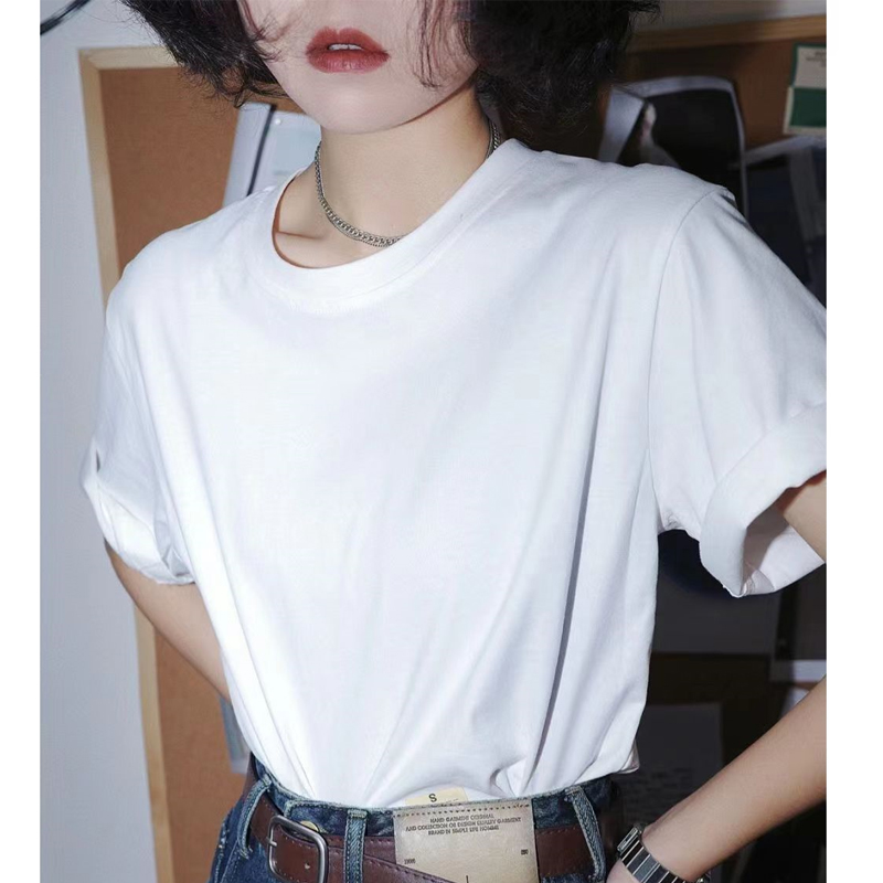 時尚重磅純棉短袖t恤男女基礎款夏季純色寬松半袖圓領體恤衫屏檸_屏檸旗艦店_女裝/女士精品
