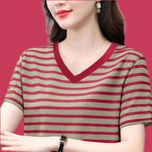 宽松大码 夏季 高档妈妈装 半袖 V领 卡瞬纯棉短袖 体恤衫 t恤女上衣新款