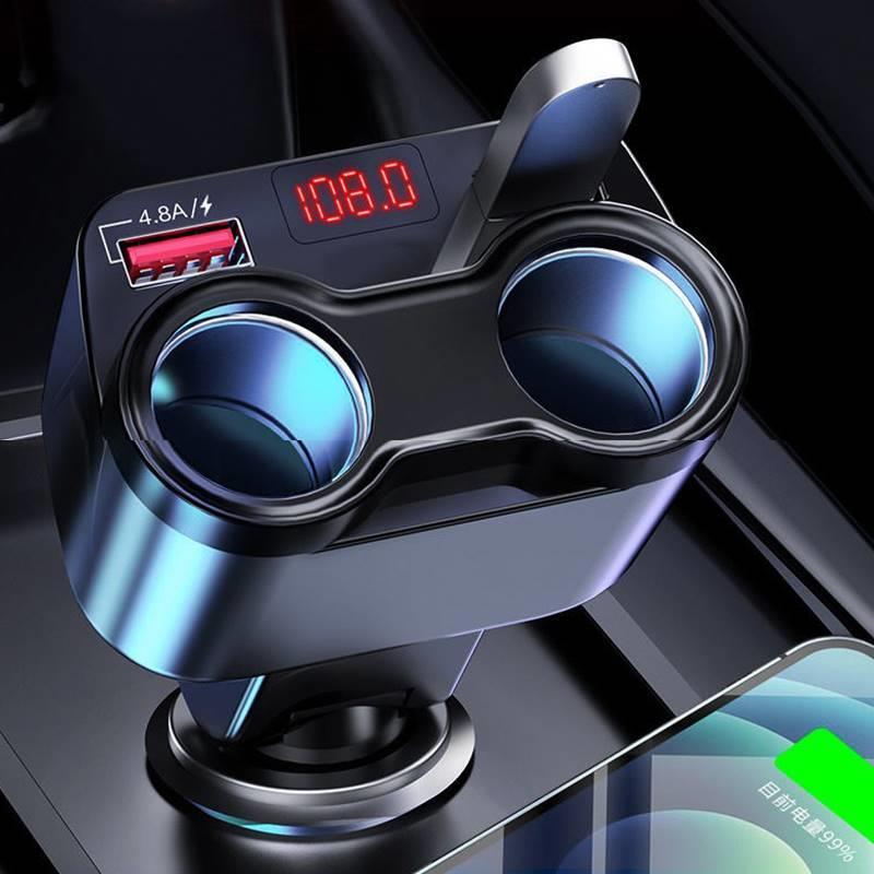 车载充电器蓝牙MP3播放器多功能一拖二快充汽车点烟器FM转换插头