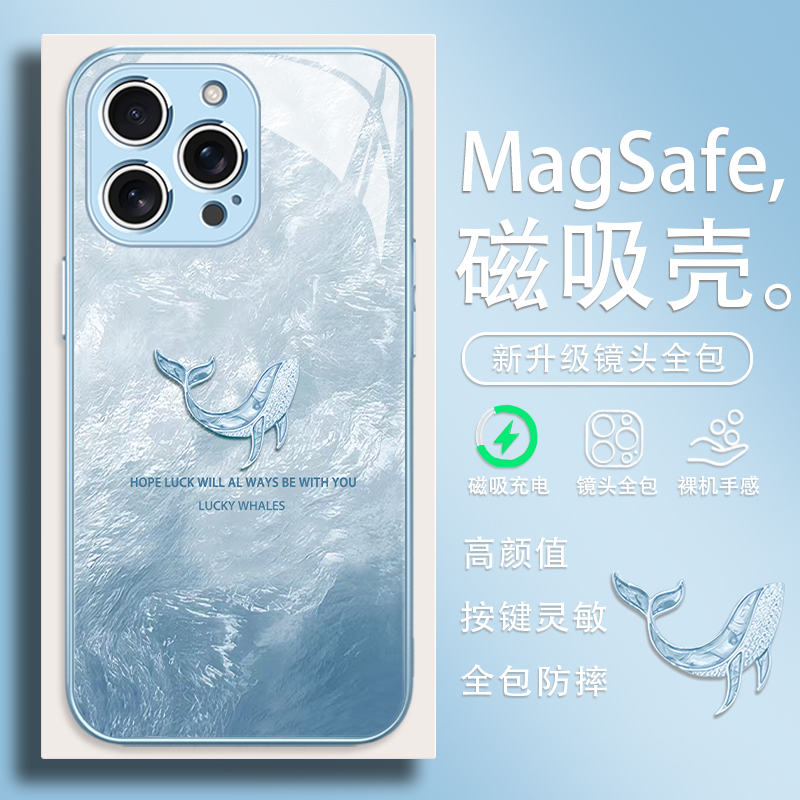 苹果小众高级感冰川纹鲸鱼手机壳
