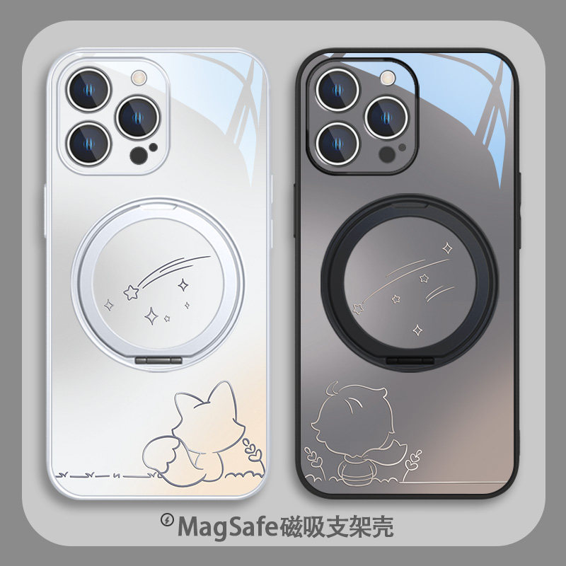 适用苹果17promax手机壳情侣iPhone16小王子15磁吸旋转支架14plus小众13狐狸华为mate70高级感mate60指环扣12