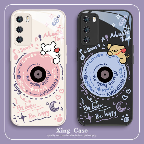 适用华为情侣卡通线条小狗手机壳