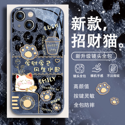 苹果小众高级感豹纹招财猫手机壳