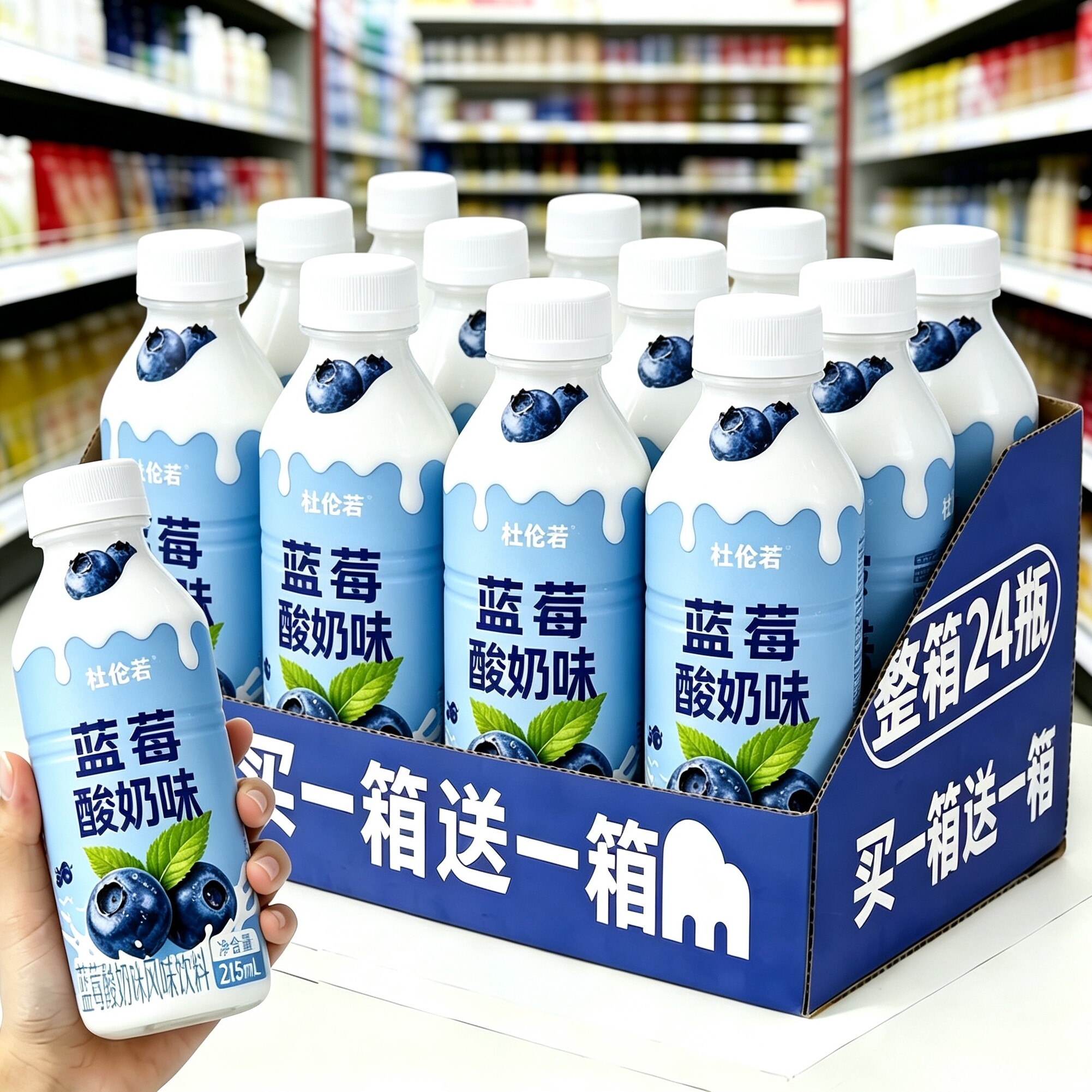 【买一送一】蓝莓酸奶24瓶*215ml脂肪整箱含叶黄素酯儿童学生酸奶