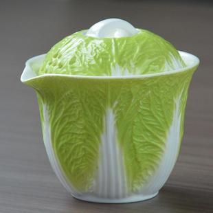 苍岚羊脂玉白菜手抓壶新品 创意百财泡茶壶陶瓷功夫旅行茶具快客杯