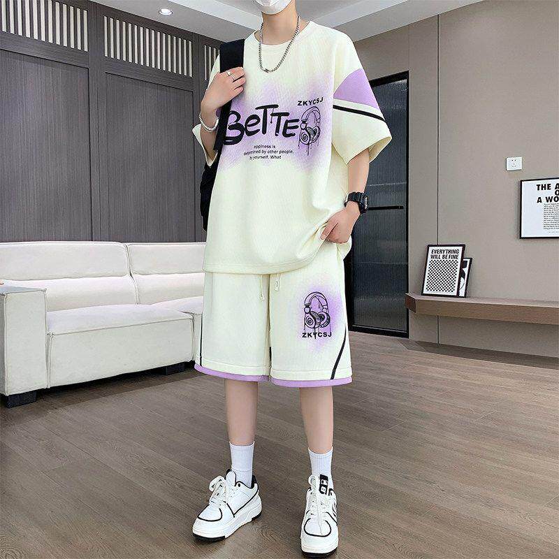 冰丝运动套装男夏季2026新款休闲短袖短裤男装一套搭配帅气两件套
