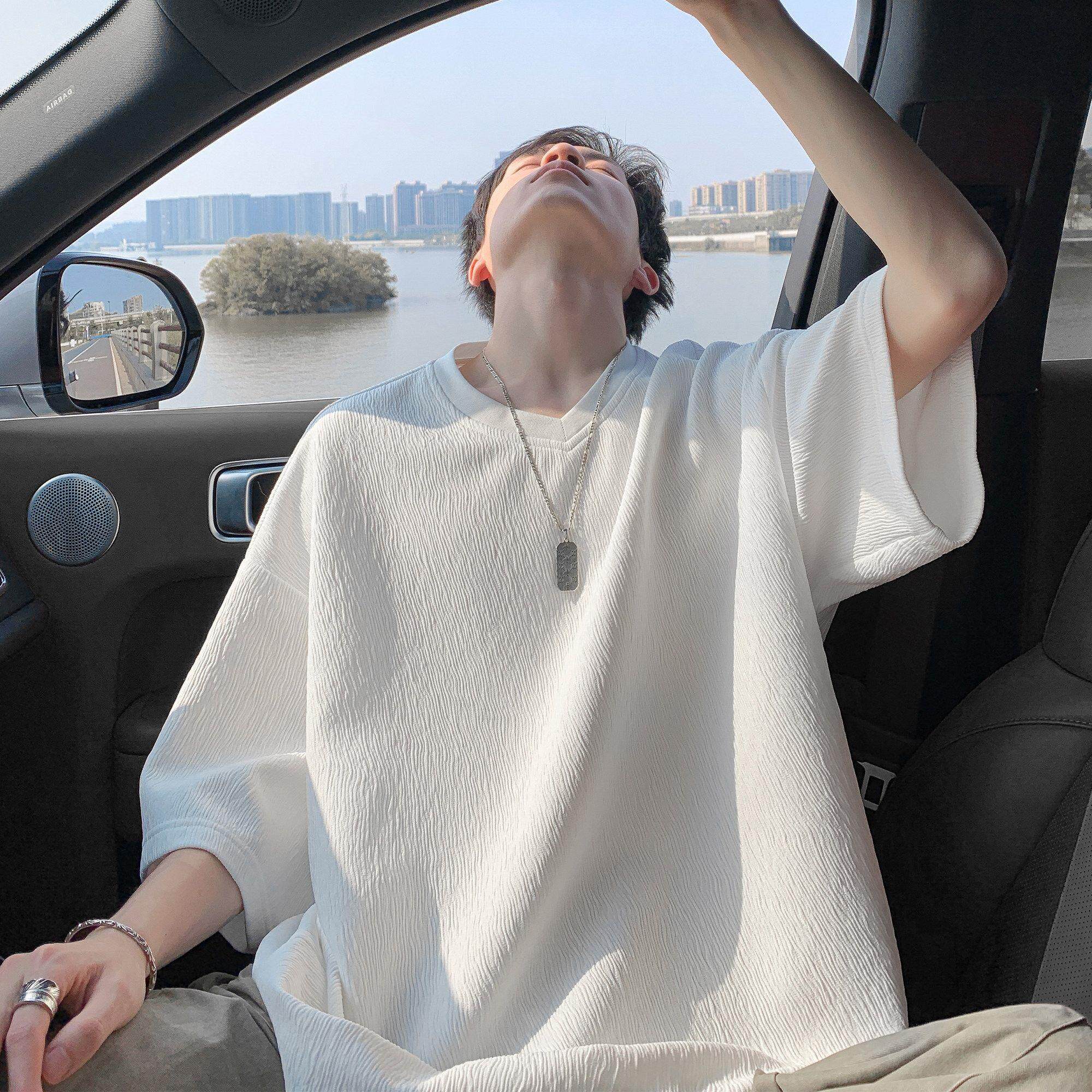 肌理感冰丝短袖男款夏薄宽