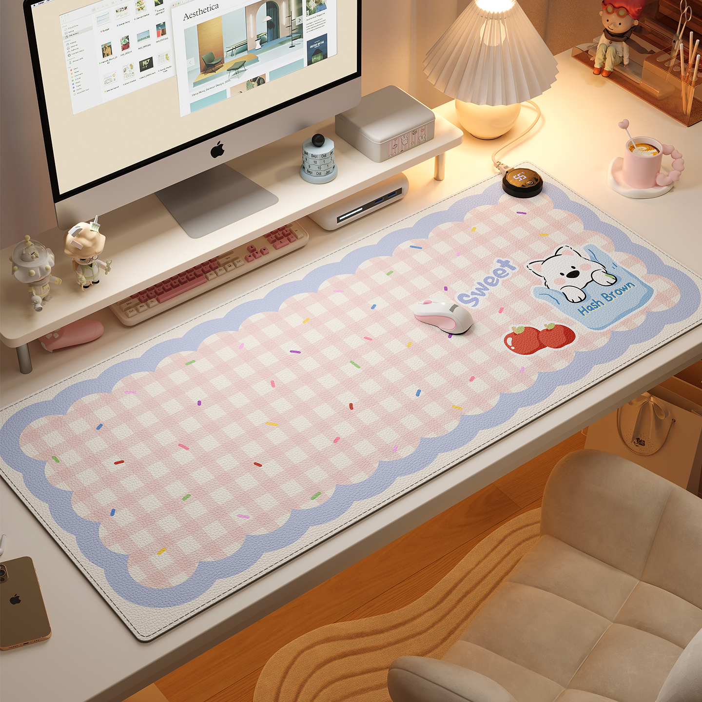 加热桌垫鼠标垫女生高颜值办公室桌面电脑桌小尺寸左侧开关发热垫