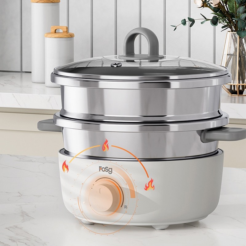 珐森0涂层电火锅316食品级不锈钢锅蒸锅2.6L家用多功能分体电煮
