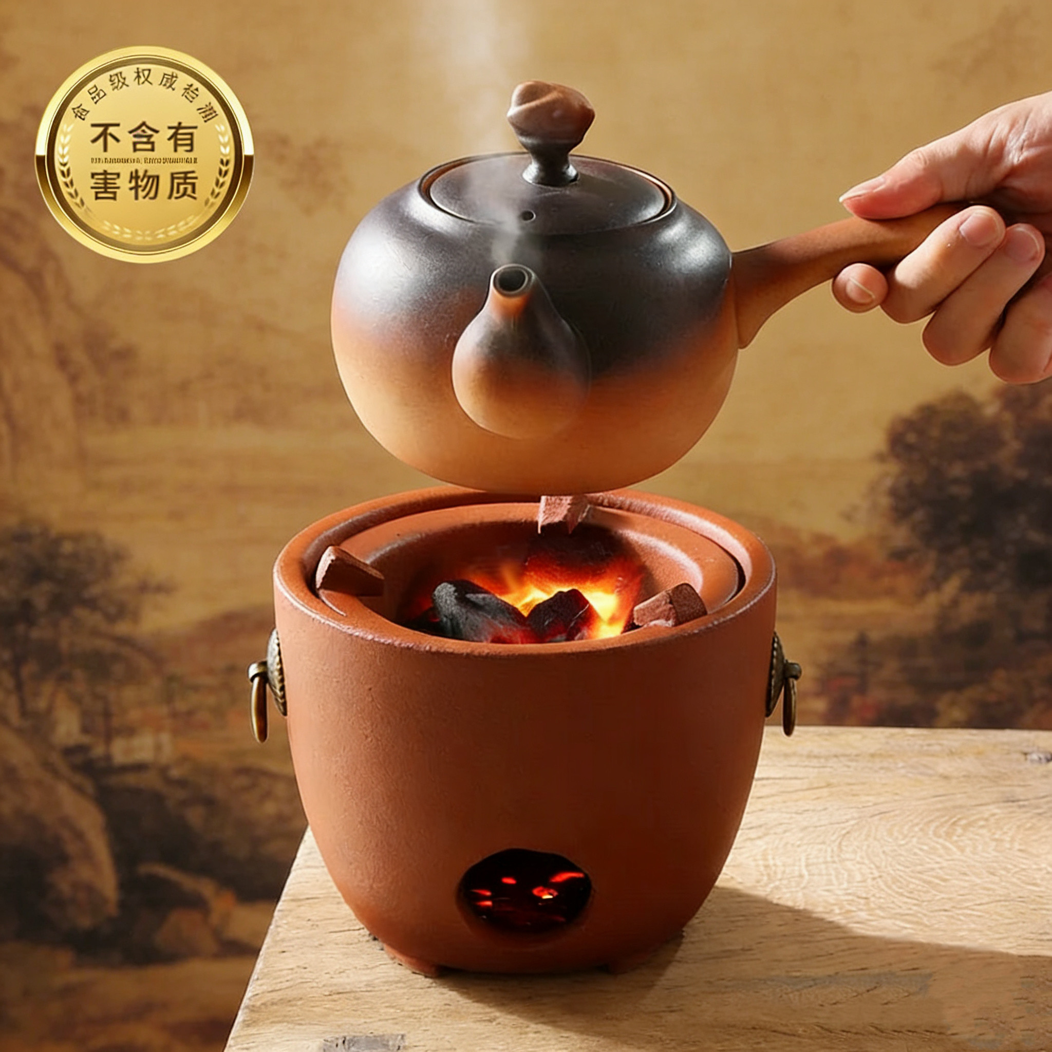 潮州提梁红泥风炉围炉套装煮茶炉家用小型加热炉茶具套装功夫茶炉,餐饮具,煮茶炉,淘宝优惠券,粉丝福利购,淘宝优惠卷