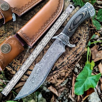 大马士革钢刀分割刀生存直刀便携高硬度手把肉随身刀具防身切肉刀