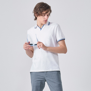 T恤男士 LIUJO 钻石领提花暗纹翻领短袖 夏季 商务休闲 UOMO男装