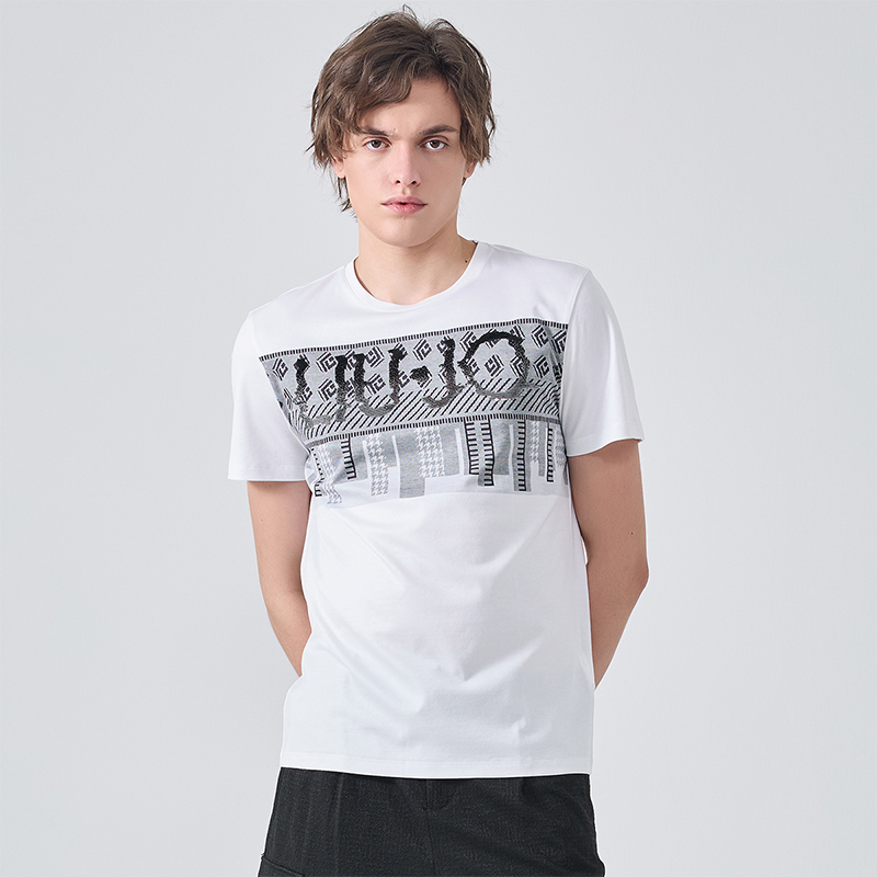 LIUJO男装棉质提花烫钻短袖T恤