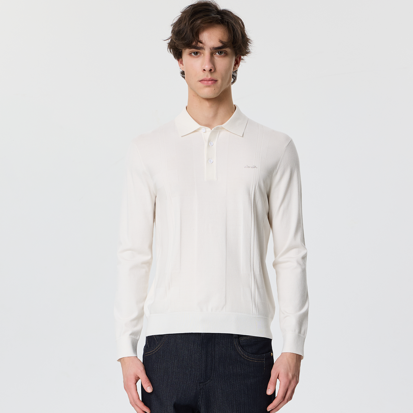 LIU·JO UOMO男士2025秋冬款休闲舒适绵羊毛POLO领微弹力长袖衬衫