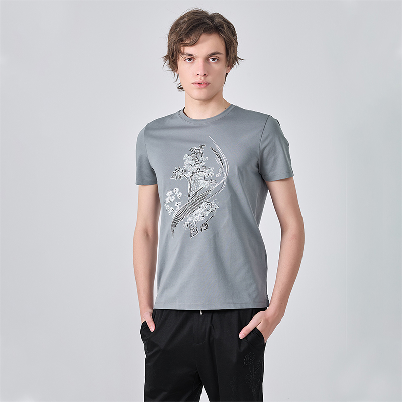 LIUJO男装棉质植物logo短袖T恤
