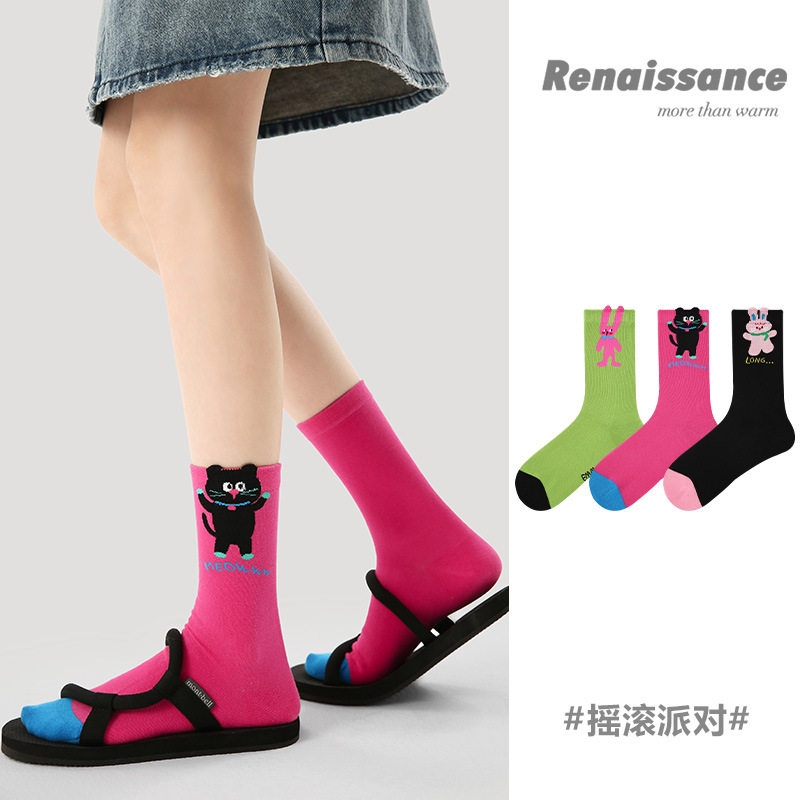 Renaissance原创女袜春夏季立体动物中筒袜纯色卡通精梳棉袜子女