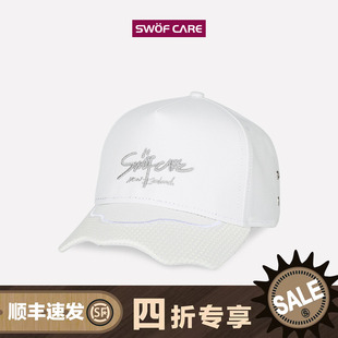 棒球帽 思沃福字母刺绣帽子波浪弯檐白色男女款 4折专享
